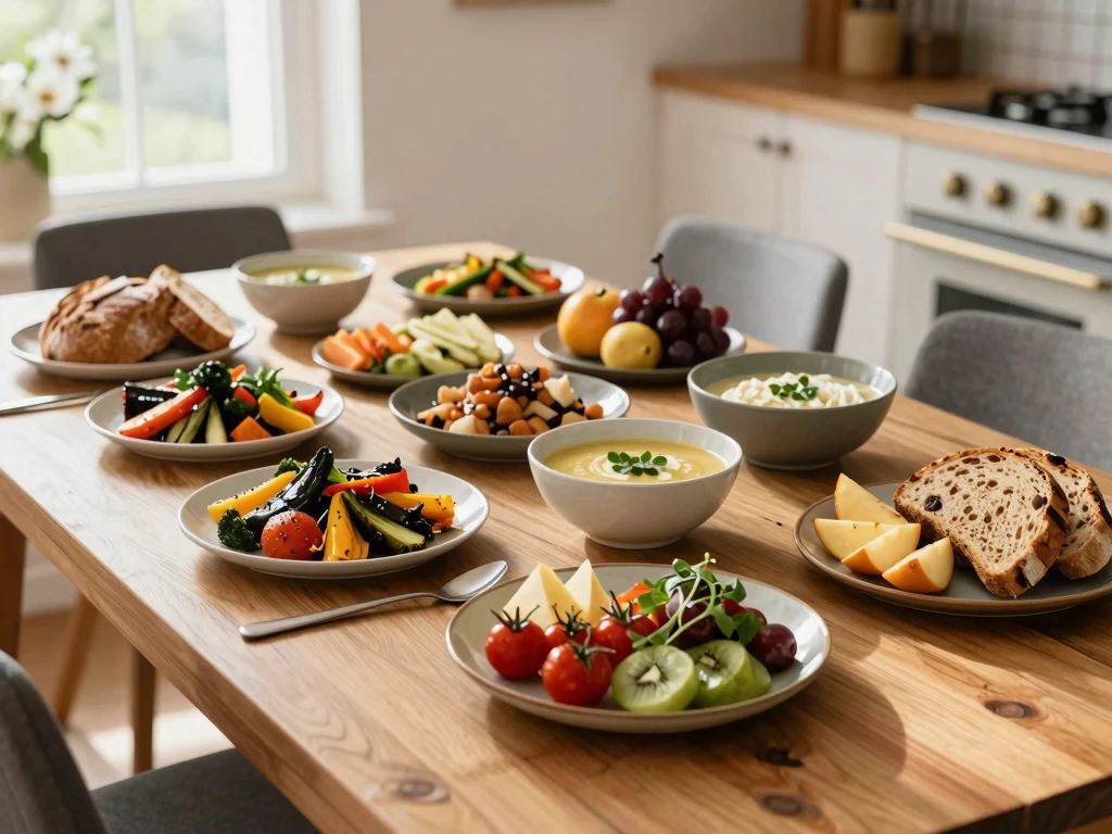 Illustration of a nourishing food spread from Xexvalonwhux